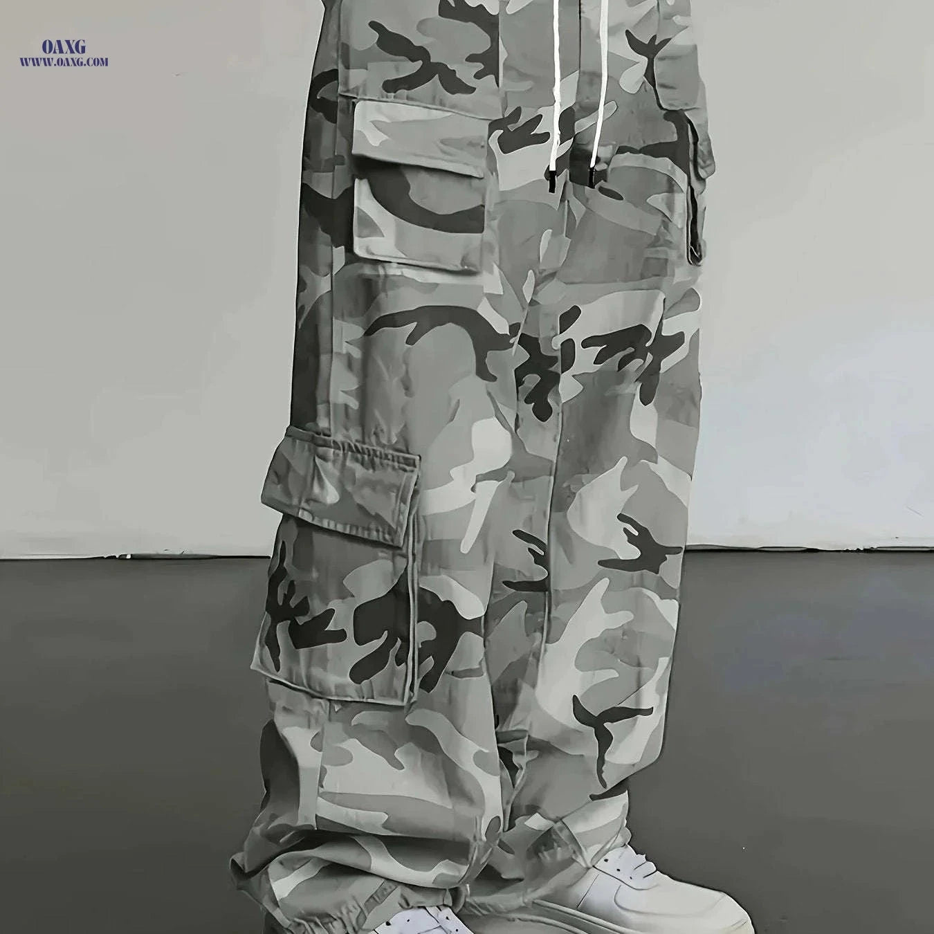 Men's Camo Cargo Pants - Loose Fit with Drawstring Waist, Casual Style   OAXG 
