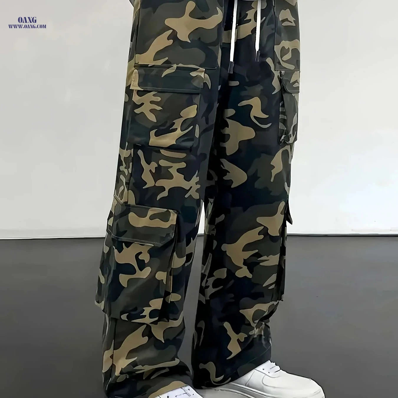 Men's Camo Cargo Pants - Loose Fit with Drawstring Waist, Casual Style   OAXG Grey / FR S