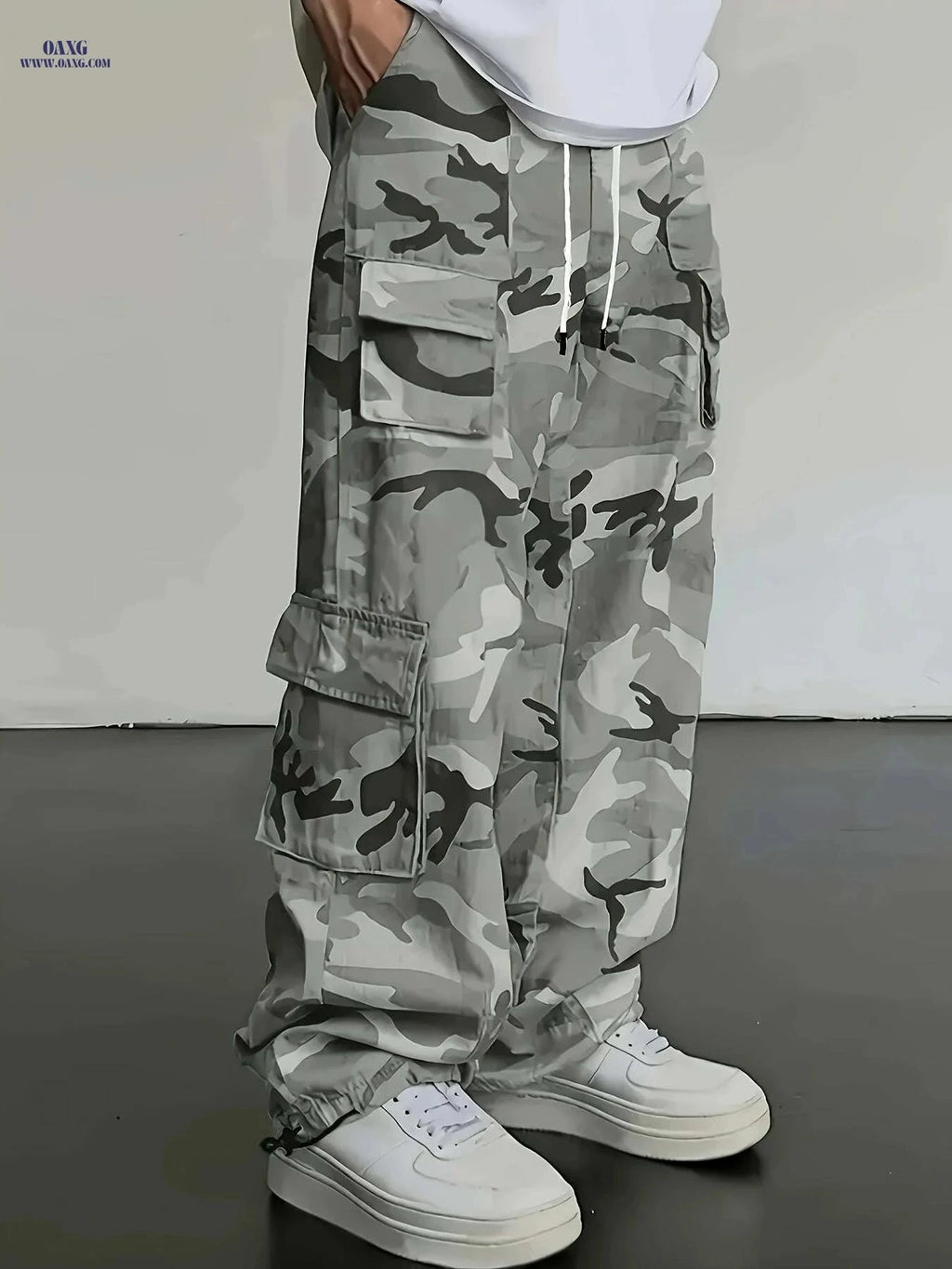 Men's Camo Cargo Pants - Loose Fit with Utility Pockets for Outdoor   OAXG Grey / S