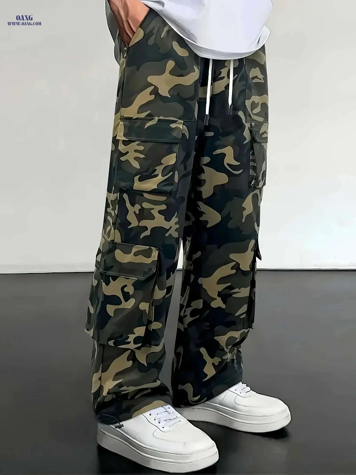 Men's Camo Cargo Pants - Loose Fit with Utility Pockets for Outdoor   OAXG Grey / S