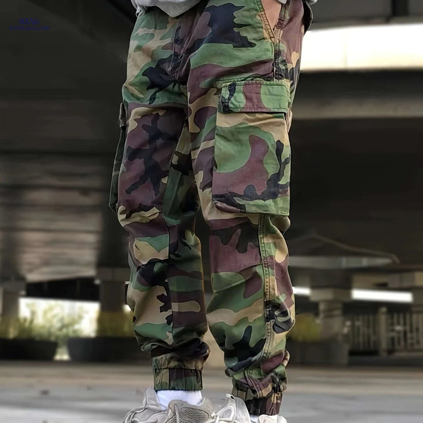 Men's Camo Print Cargo Pants - All-Season Elastic Waist, Multi-Pocket   OAXG Camouflage Color / FR S