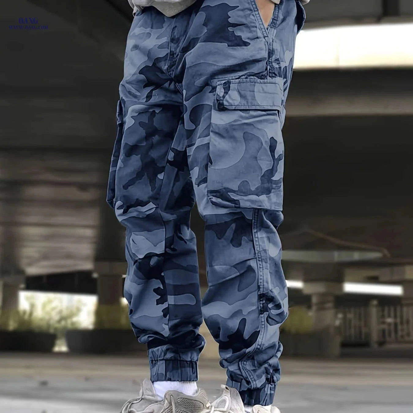 Men's Camo Print Cargo Pants - All-Season Elastic Waist, Multi-Pocket   OAXG Camouflage Color / FR S