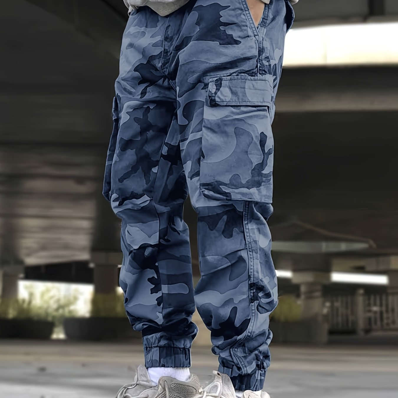 Men's Camo Print Cargo Pants - All-Season Elastic Waist, Multi-Pocket   OAXG Camouflage Color / FR S