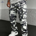 Men's Camo Print Cargo Pants - Loose-Fit with Drawstring Waist   OAXG Grey Camouflage / S