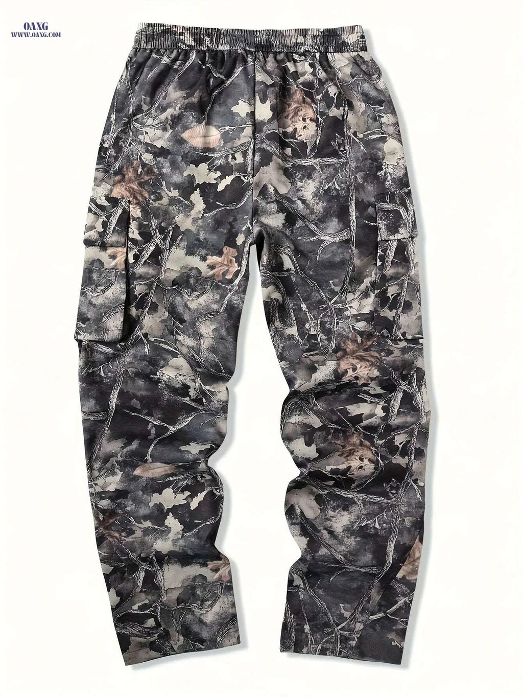 Men's Camo Print Cargo Pants - Loose-Fit with Drawstring Waist   OAXG Grey Camouflage / S