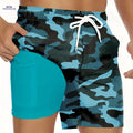 Men's Camouflage Beach Shorts - Lightweight, Quick-Dry with Turquoise Pockets   OAXG Sky Blue / S