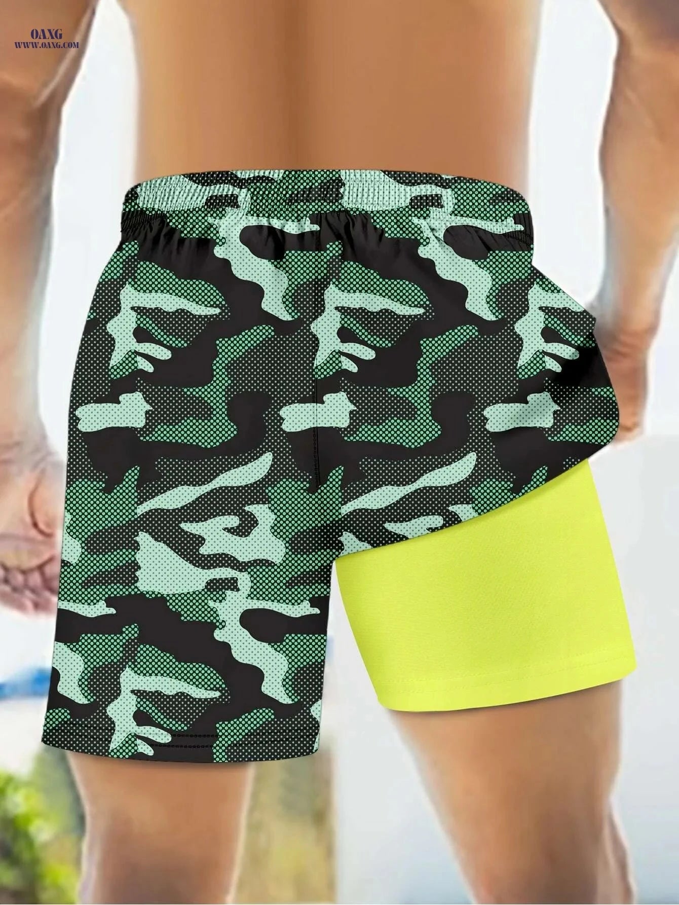 Men's Camouflage Beach Shorts - Lightweight, Quick-Dry with Turquoise Pockets   OAXG Sky Blue / S