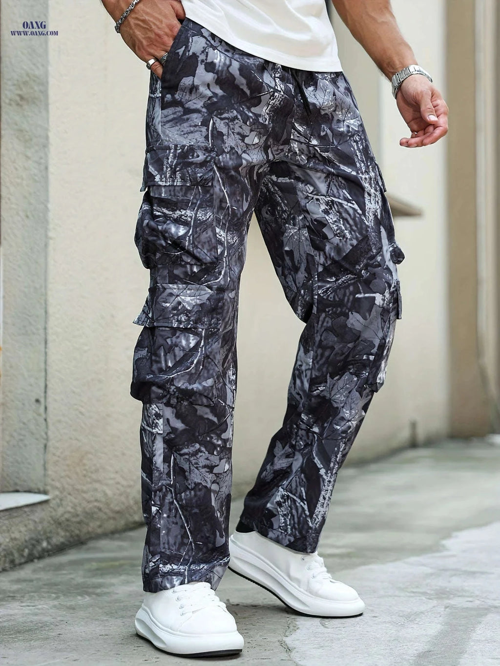 Men's Camouflage Cargo Pants - Casual Regular Fit with Pockets   OAXG Dark Gray / FR XS