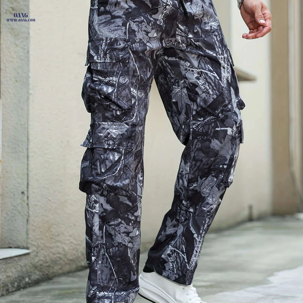Men's Camouflage Cargo Pants - Casual Regular Fit with Pockets   OAXG Dark Gray / FR XS