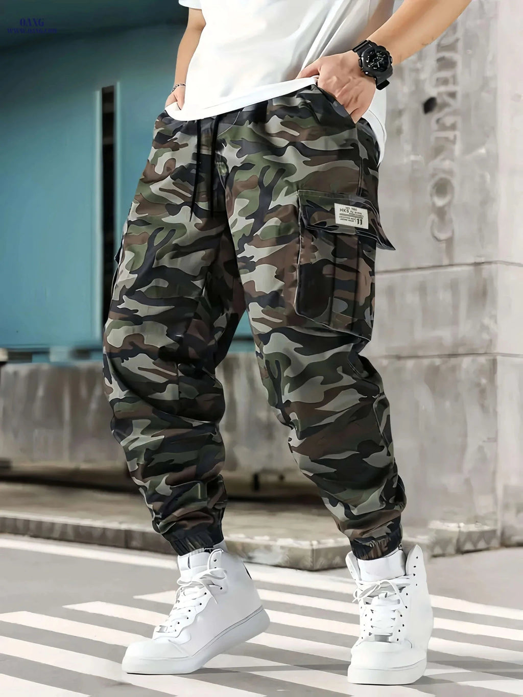 Men's Camouflage Cargo Pants - Loose Fit, Drawstring, All-Season   OAXG 