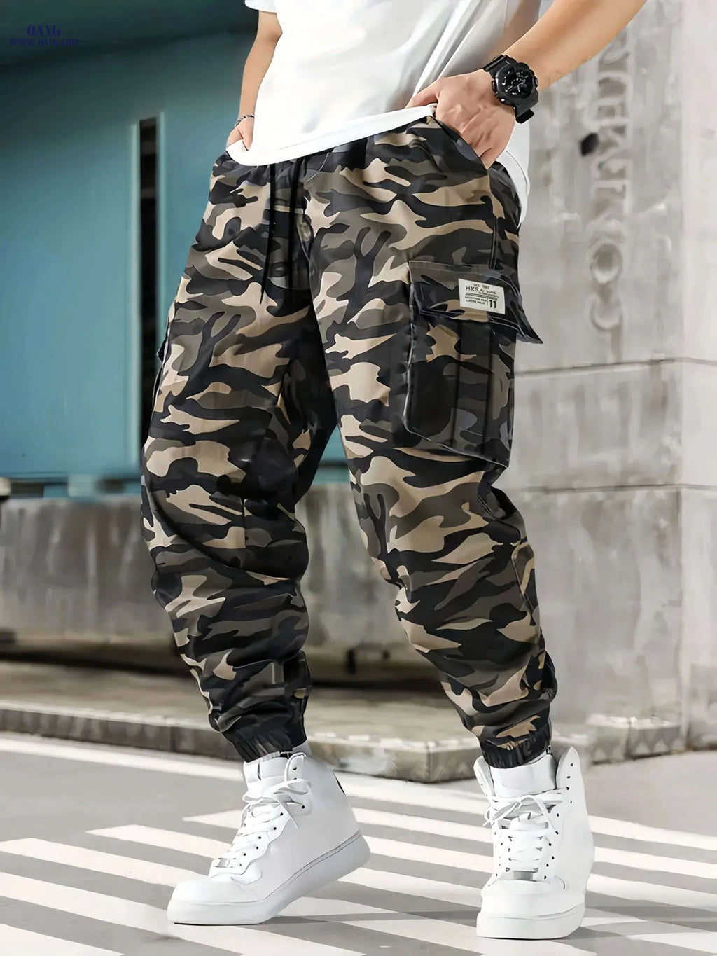 Men's Camouflage Cargo Pants - Loose Fit, Drawstring, All-Season   OAXG 