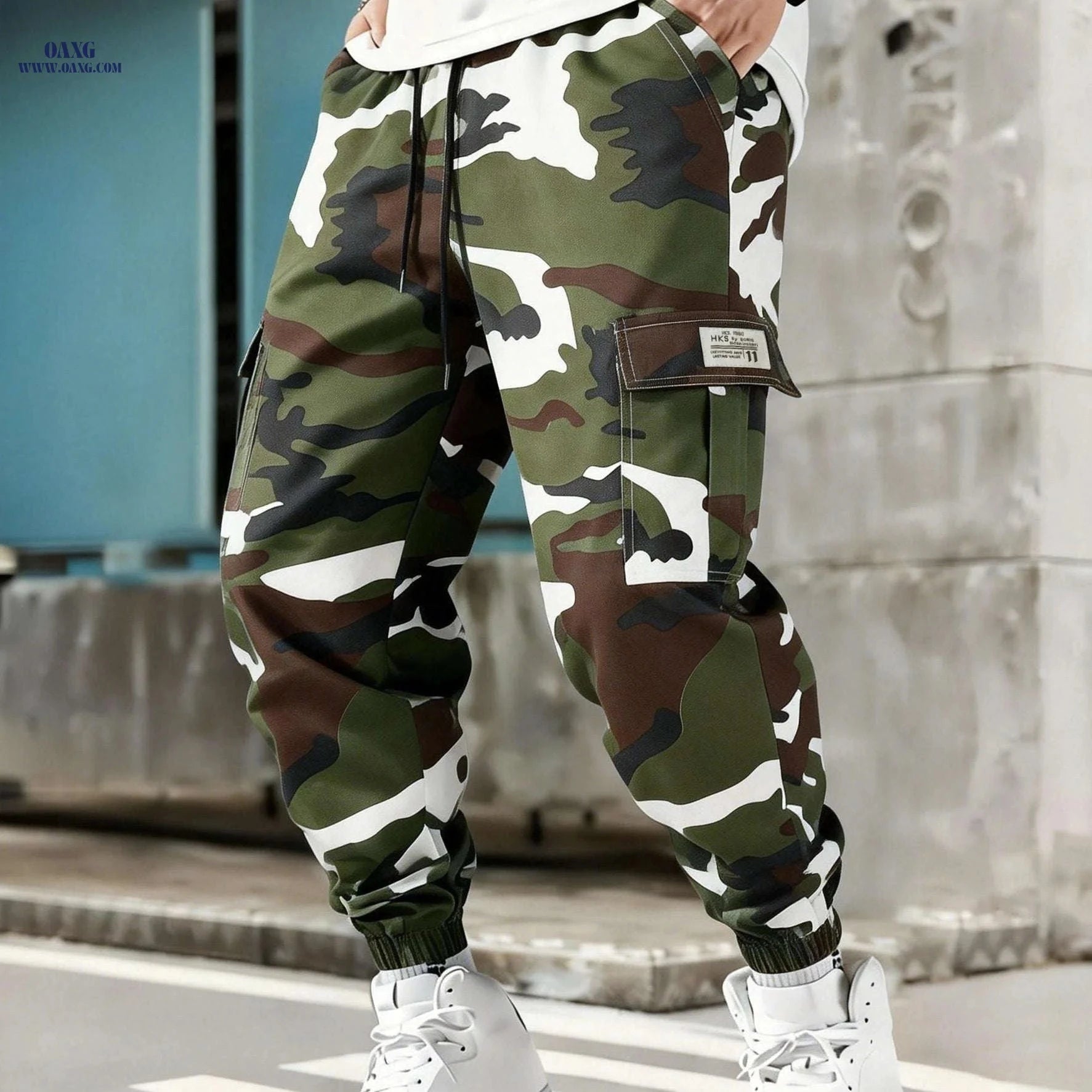 Men's Camouflage Cargo Pants - Loose Fit, Drawstring, All-Season   OAXG 