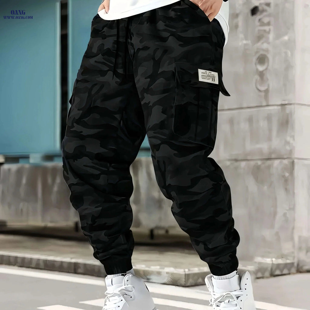 Men's Camouflage Cargo Pants - Loose Fit, Drawstring, All-Season   OAXG 