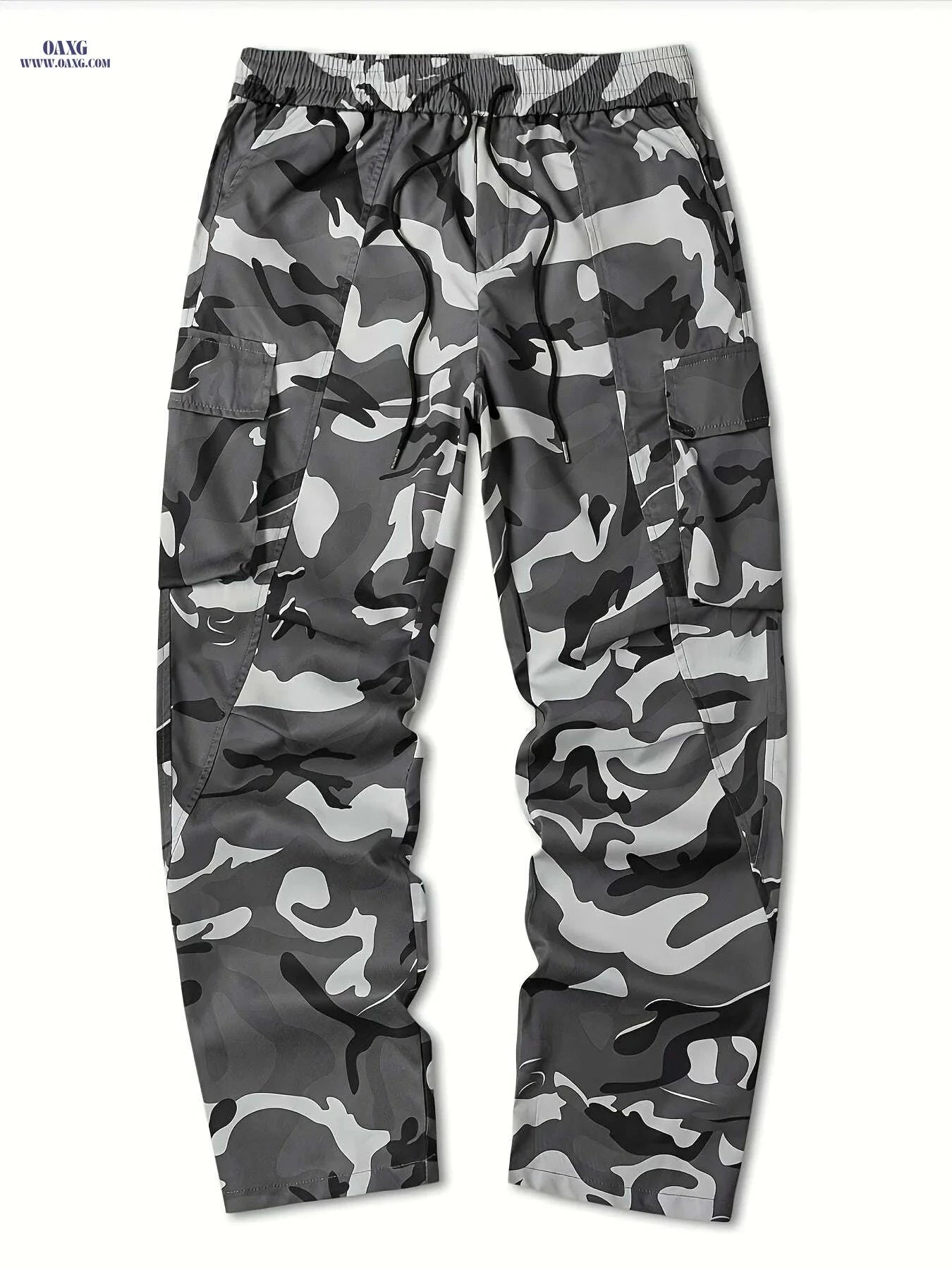 Men’s Camouflage Cargo Pants - Loose Fit, Multiple Pockets, All-Season   OAXG Grey Camouflage / S