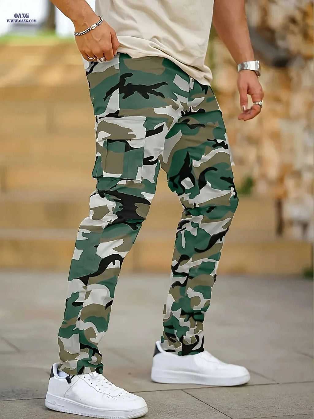 Men’s Camouflage Cargo Pants - Loose-Fitting for Hiking & Casual Wear   OAXG 