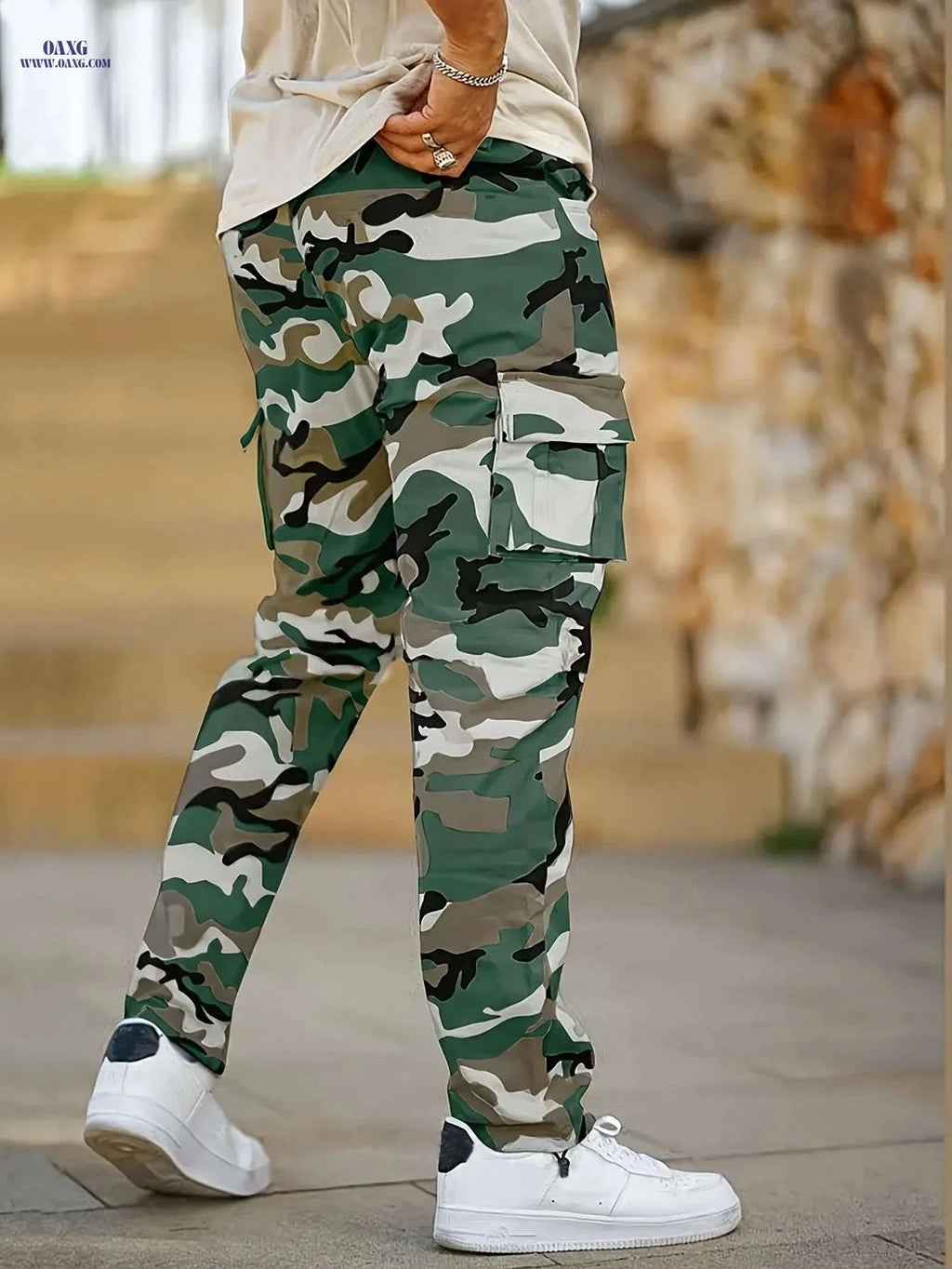 Men’s Camouflage Cargo Pants - Loose-Fitting for Hiking & Casual Wear   OAXG 