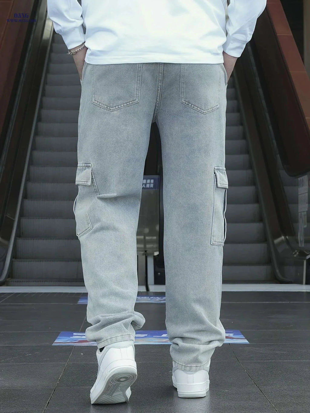 Men's Cargo Jeans - Straight-Leg Workwear with Utility Pockets   OAXG Light Blue / XS