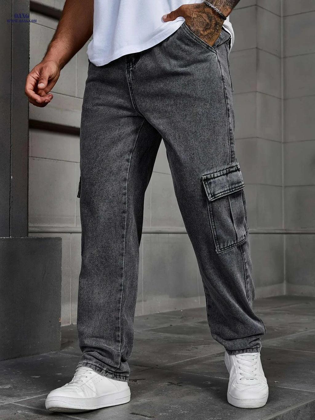 Men's Cargo Jeans - Straight-Leg Workwear with Utility Pockets   OAXG Light Blue / XS