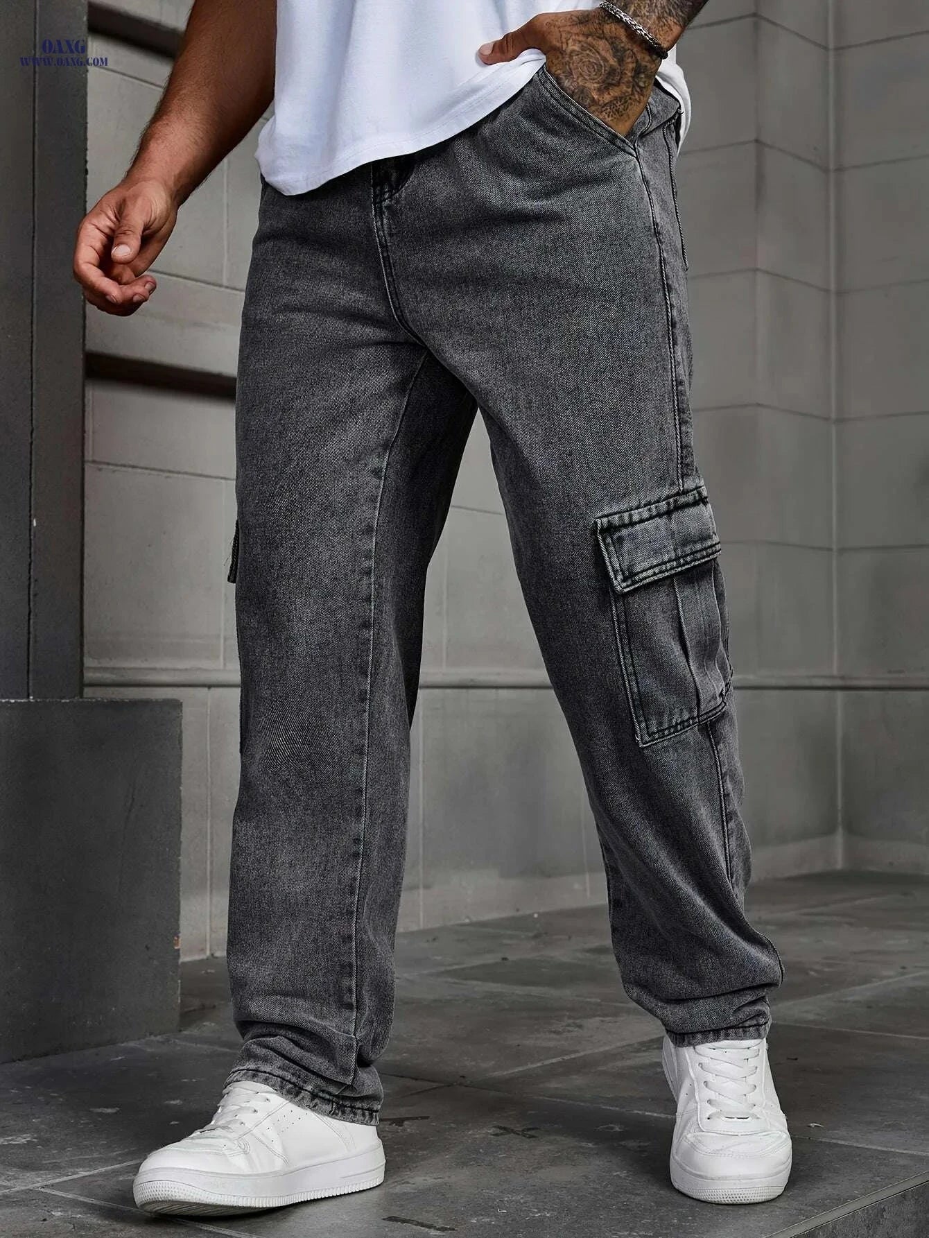 Men's Cargo Jeans - Straight-Leg Workwear with Utility Pockets   OAXG Light Blue / XS