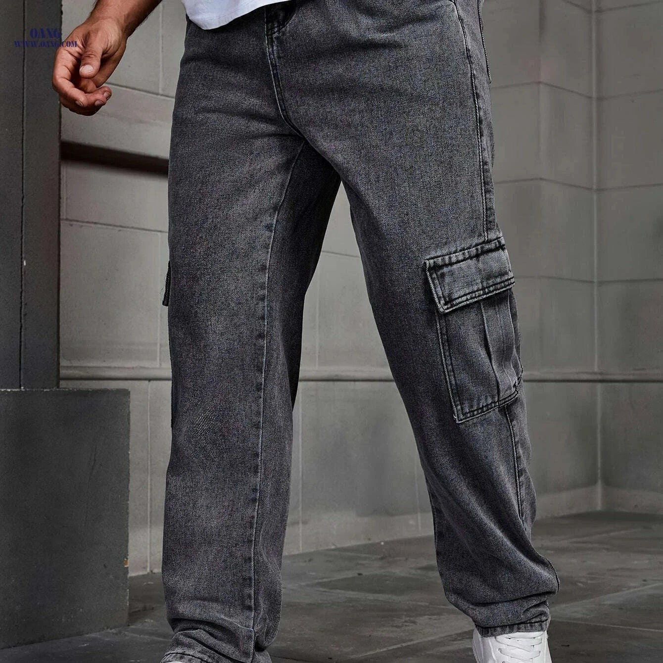 Men's Cargo Jeans - Straight-Leg Workwear with Utility Pockets   OAXG Light Blue / XS