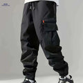 Men's Cargo Pants - All-Season Solid Color, Loose Fit with Pockets   OAXG Black / S
