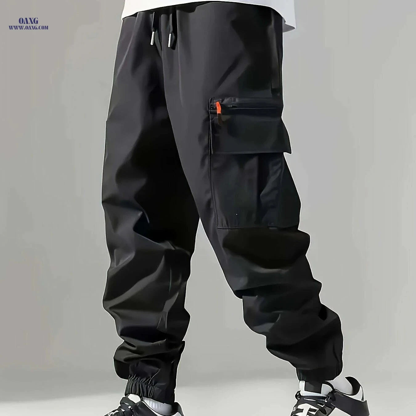 Men's Cargo Pants - All-Season Solid Color, Loose Fit with Pockets   OAXG Black / S