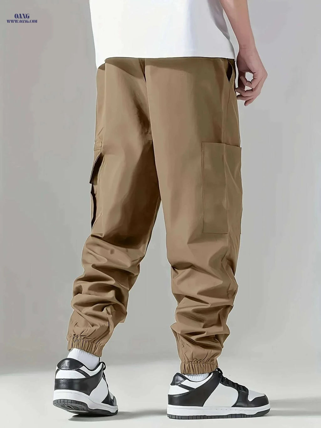 Men's Cargo Pants - All-Season Solid Color, Loose Fit with Pockets   OAXG Black / S