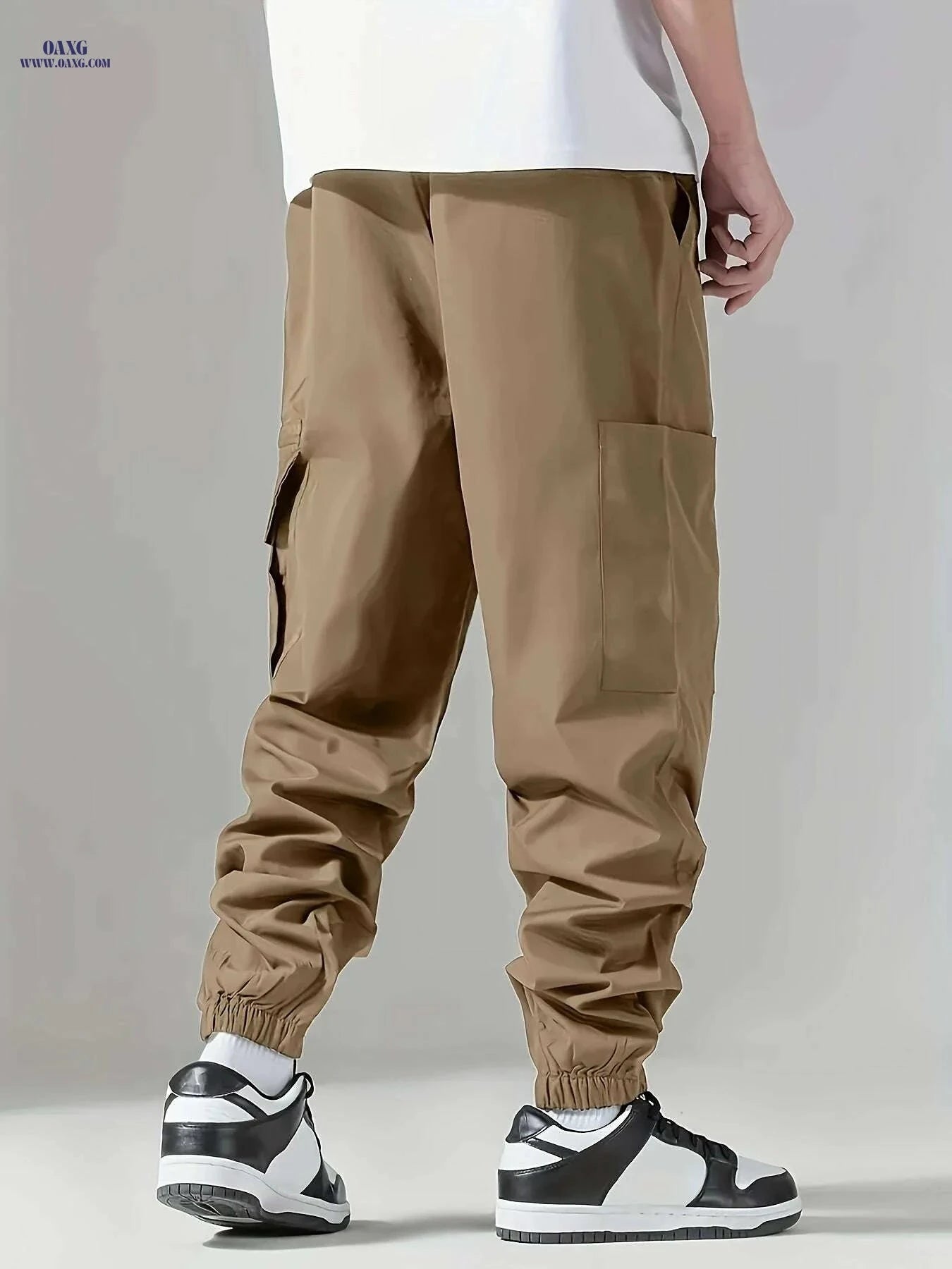 Men's Cargo Pants - All-Season Solid Color, Loose Fit with Pockets   OAXG Black / S