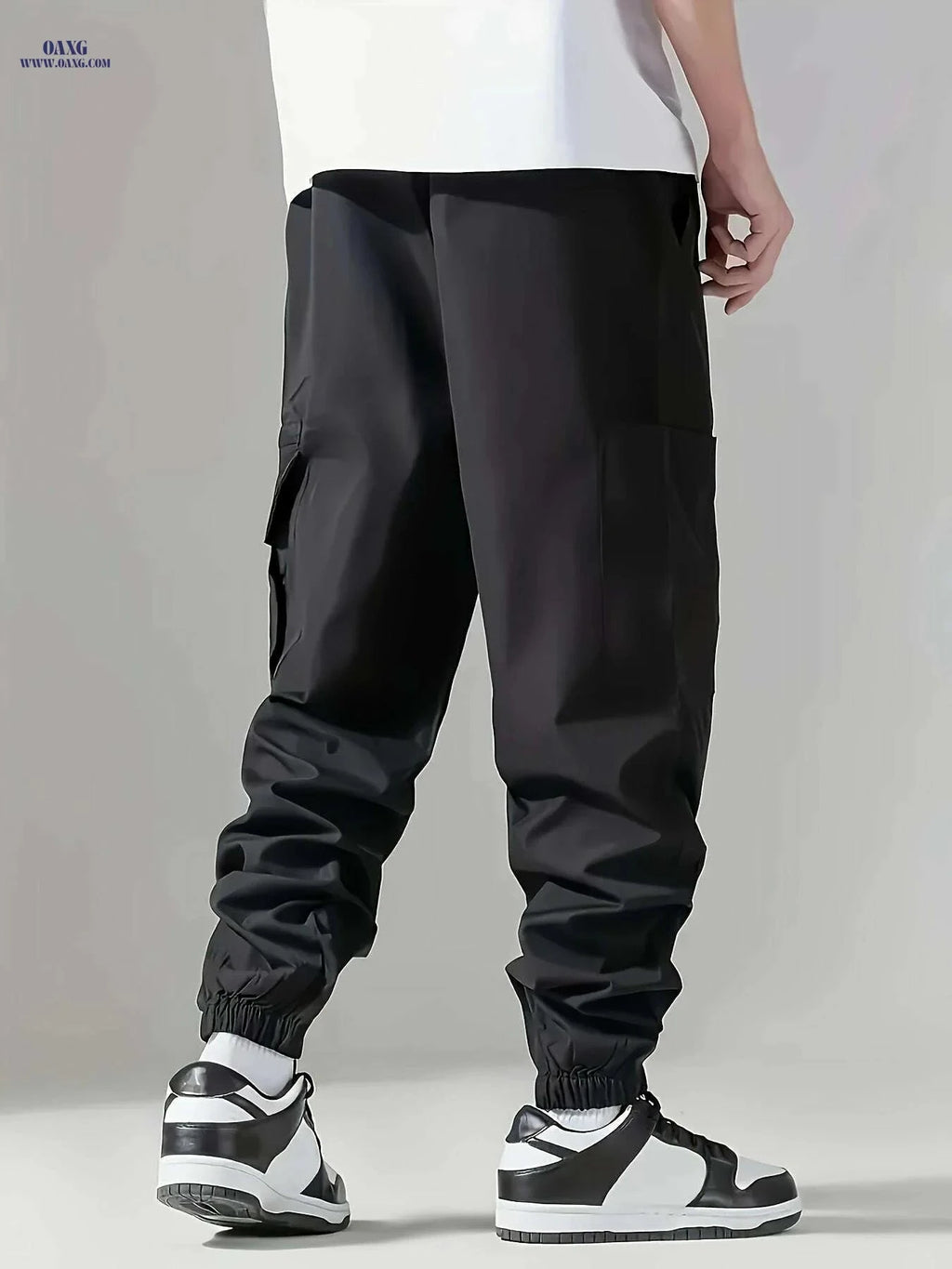 Men's Cargo Pants - All-Season Solid Color, Loose Fit with Pockets   OAXG Black / S