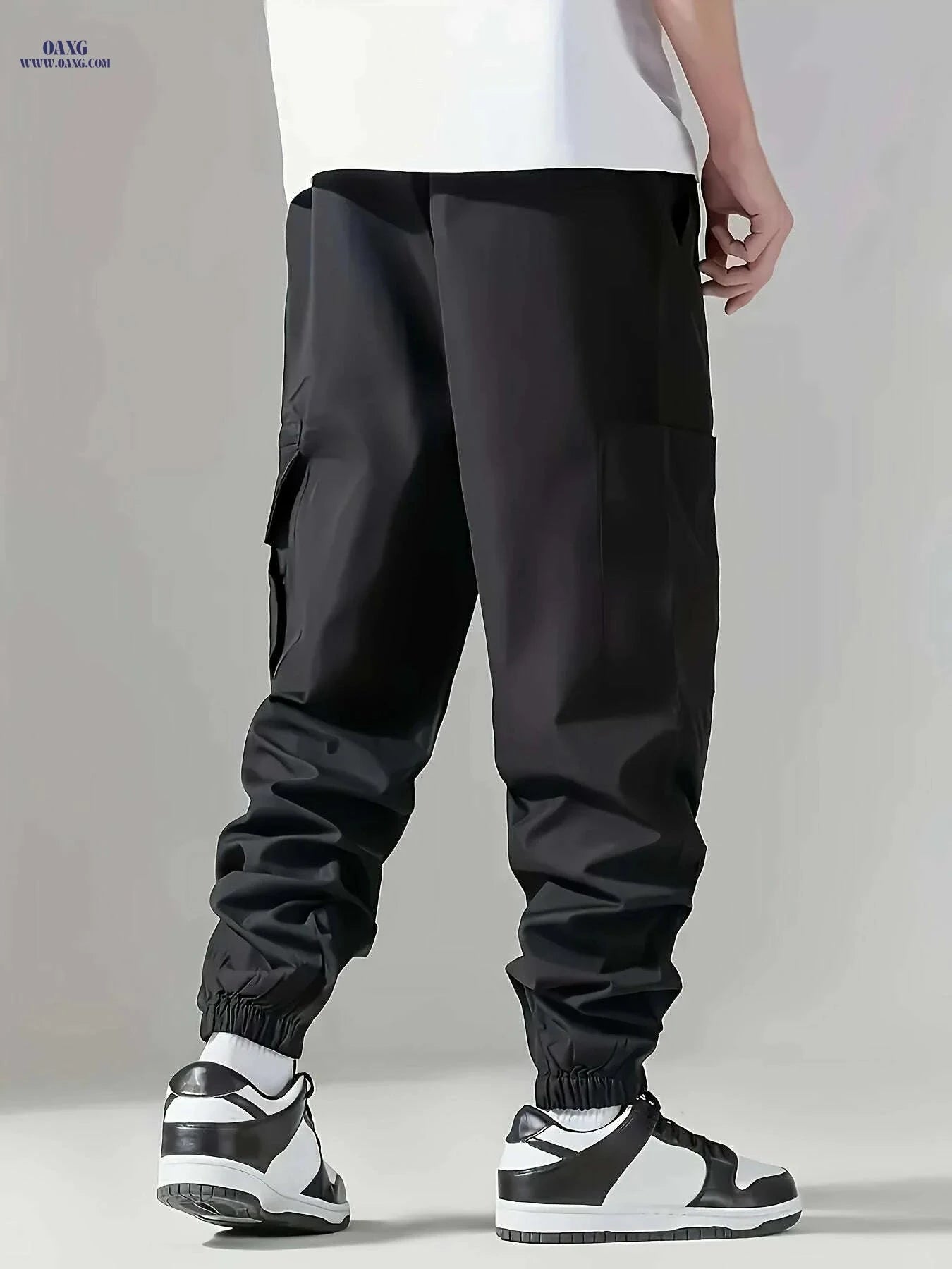 Men's Cargo Pants - All-Season Solid Color, Loose Fit with Pockets   OAXG Black / S