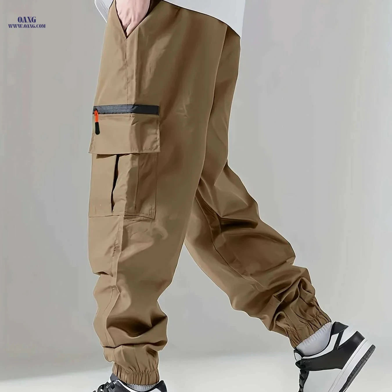 Men's Cargo Pants - All-Season Solid Color, Loose Fit with Pockets   OAXG 