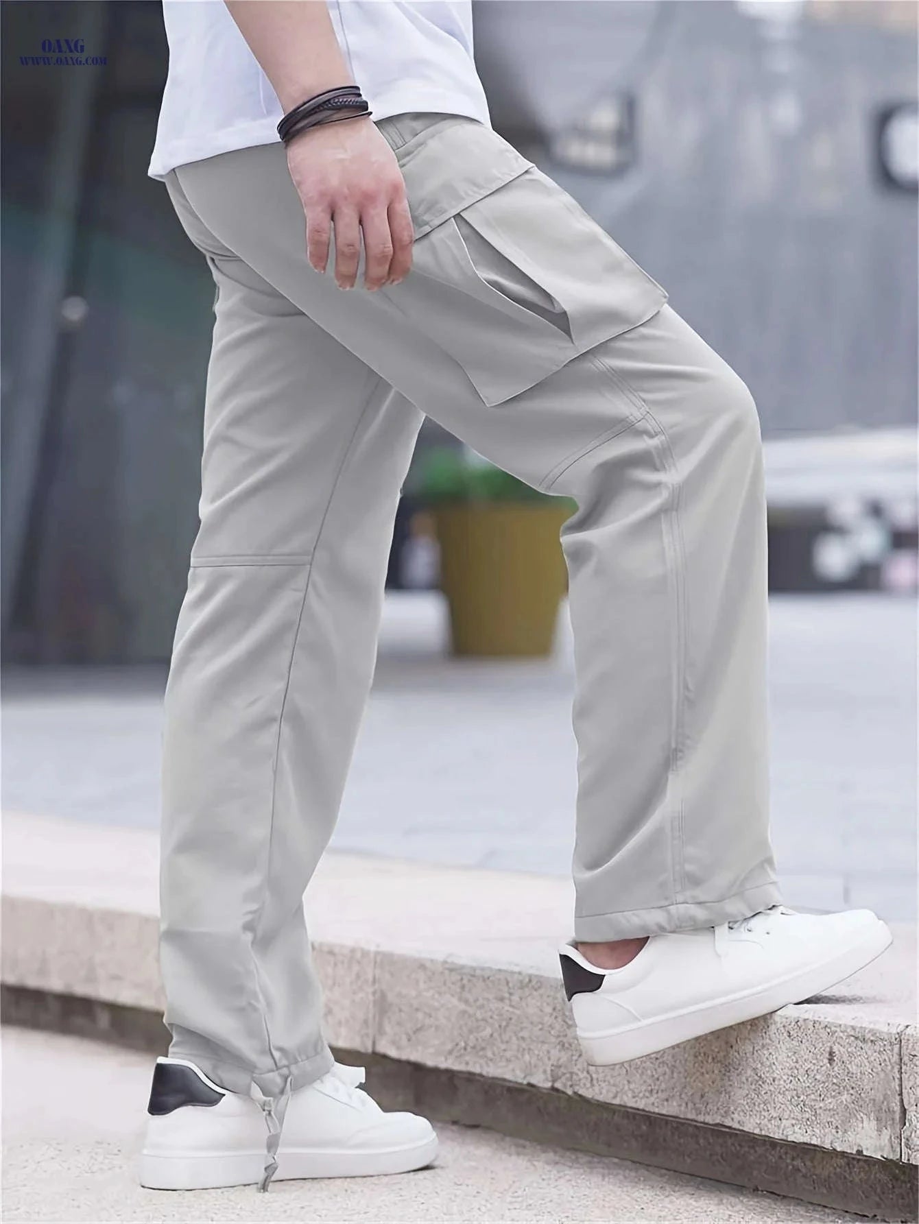 Men's Cargo Pants - Casual Drawstring, All-Season, Regular Fit   OAXG 