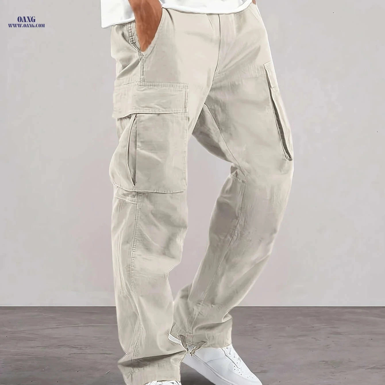 Men's Cargo Pants - Casual Drawstring, All-Season, Regular Fit   OAXG 