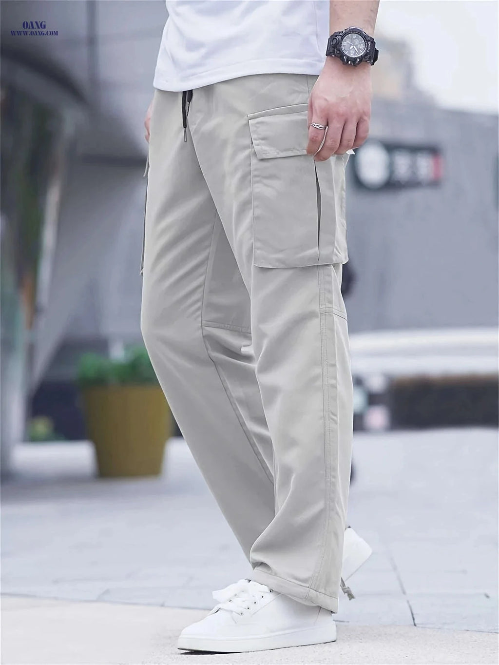 Men's Cargo Pants - Casual Drawstring, All-Season, Regular Fit   OAXG Black / FR S