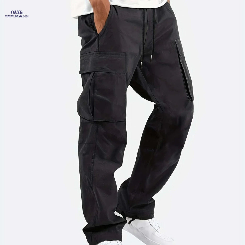 Men's Cargo Pants - Casual Drawstring, All-Season, Regular Fit   OAXG 