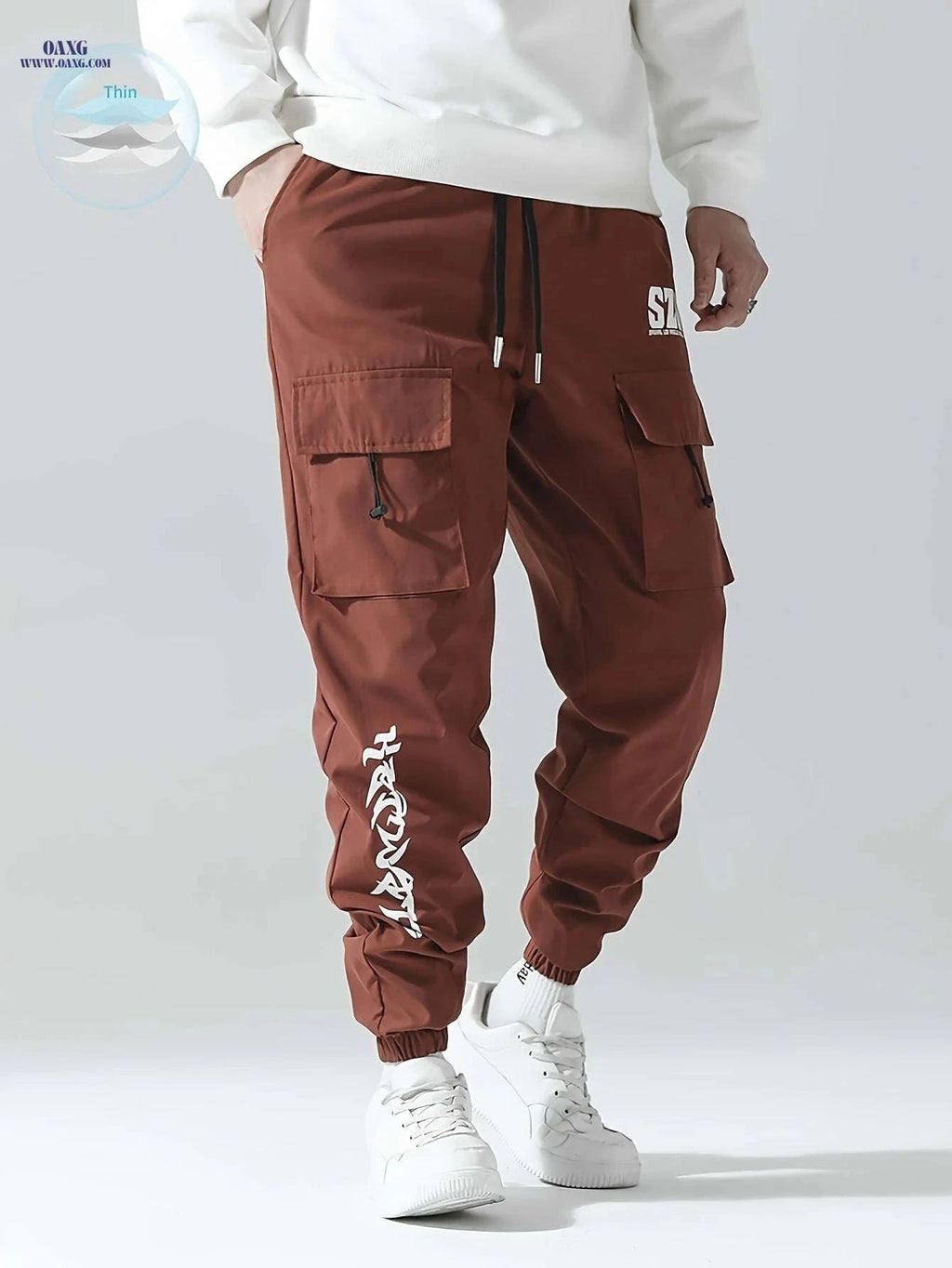 Men's Cargo Pants - Casual Loose Fit in Solid Color Polyester   OAXG 
