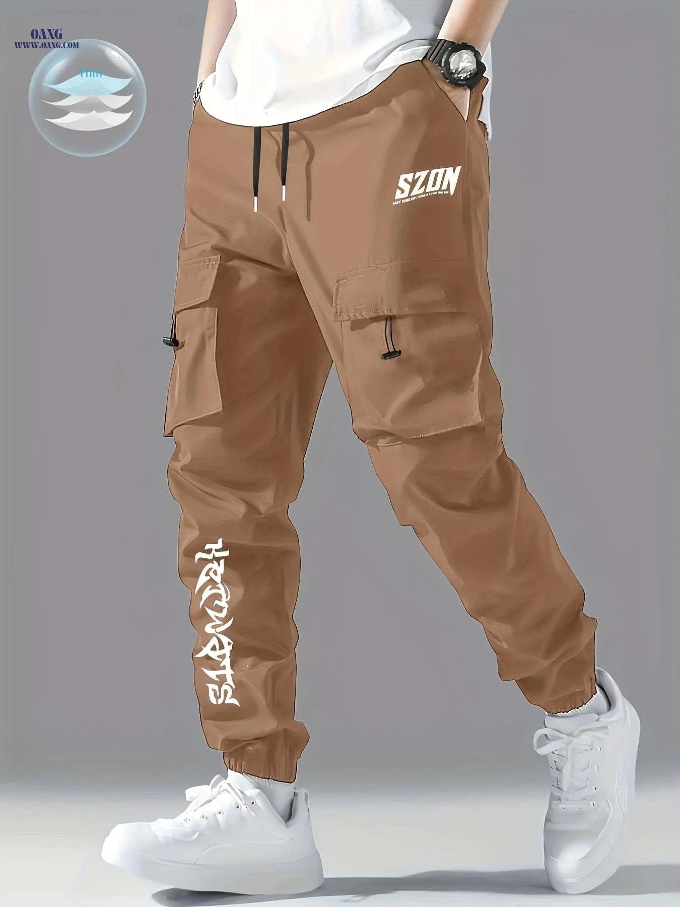 Men's Cargo Pants - Casual Loose Fit in Solid Color Polyester   OAXG 