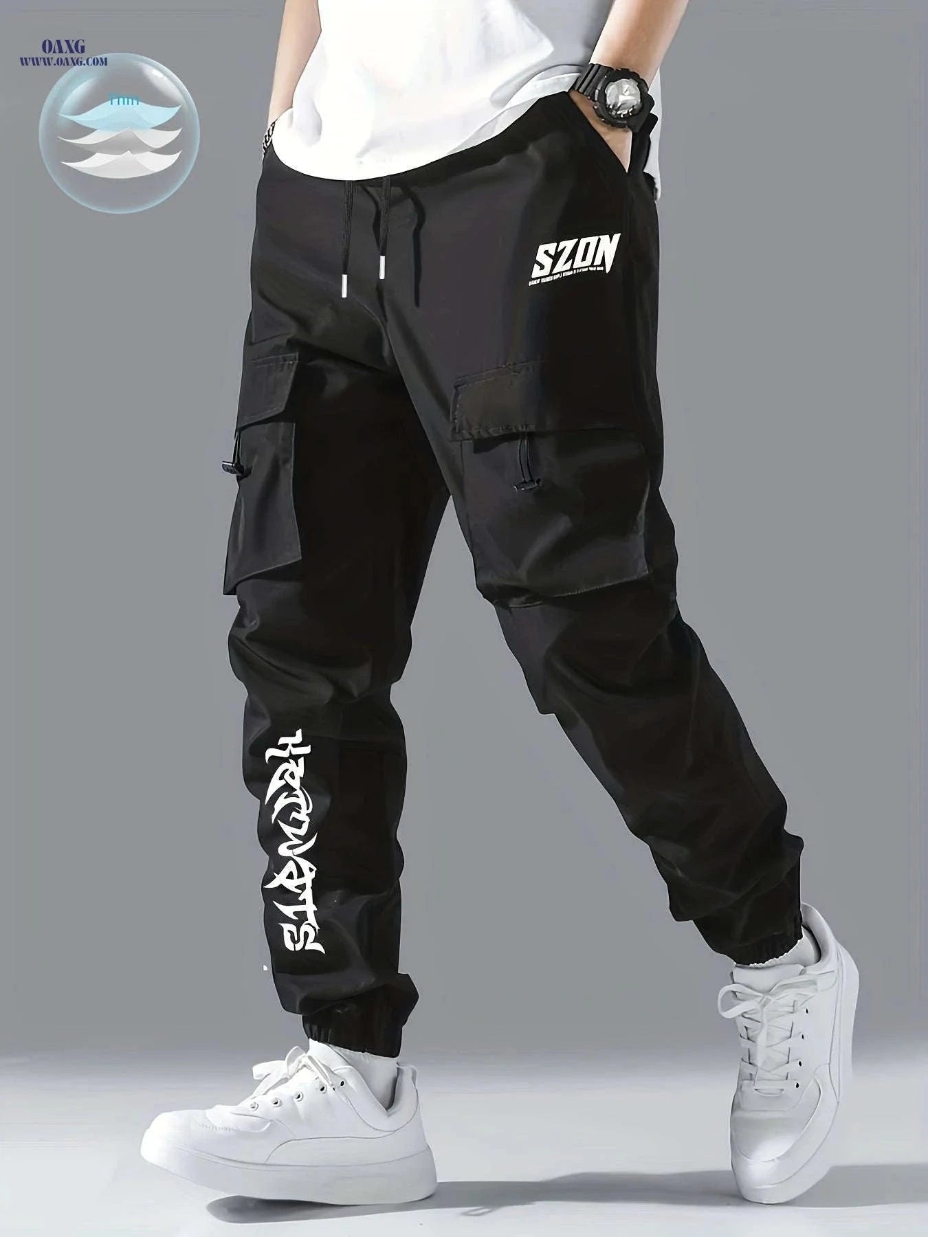 Men's Cargo Pants - Casual Loose Fit in Solid Color Polyester   OAXG Grey / FR S