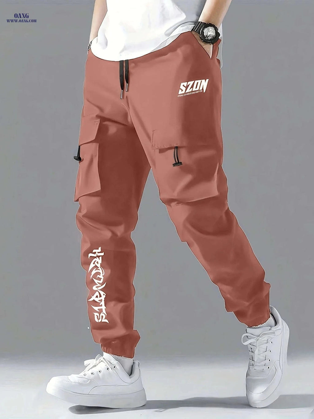 Men's Cargo Pants - Casual Loose Fit in Solid Color Polyester   OAXG Grey / FR S