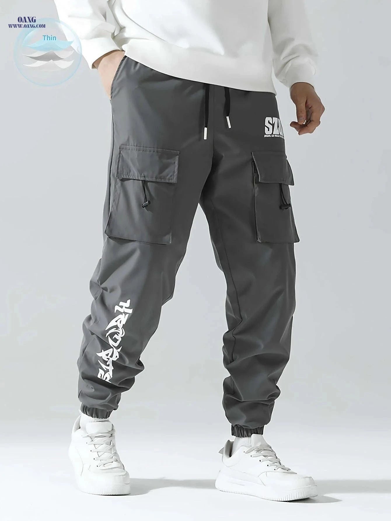 Men's Cargo Pants - Casual Loose Fit in Solid Color Polyester   OAXG 