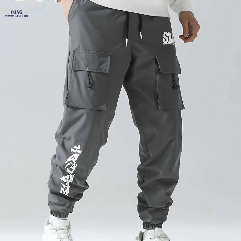 Men's Cargo Pants - Casual Loose Fit in Solid Color Polyester   OAXG 