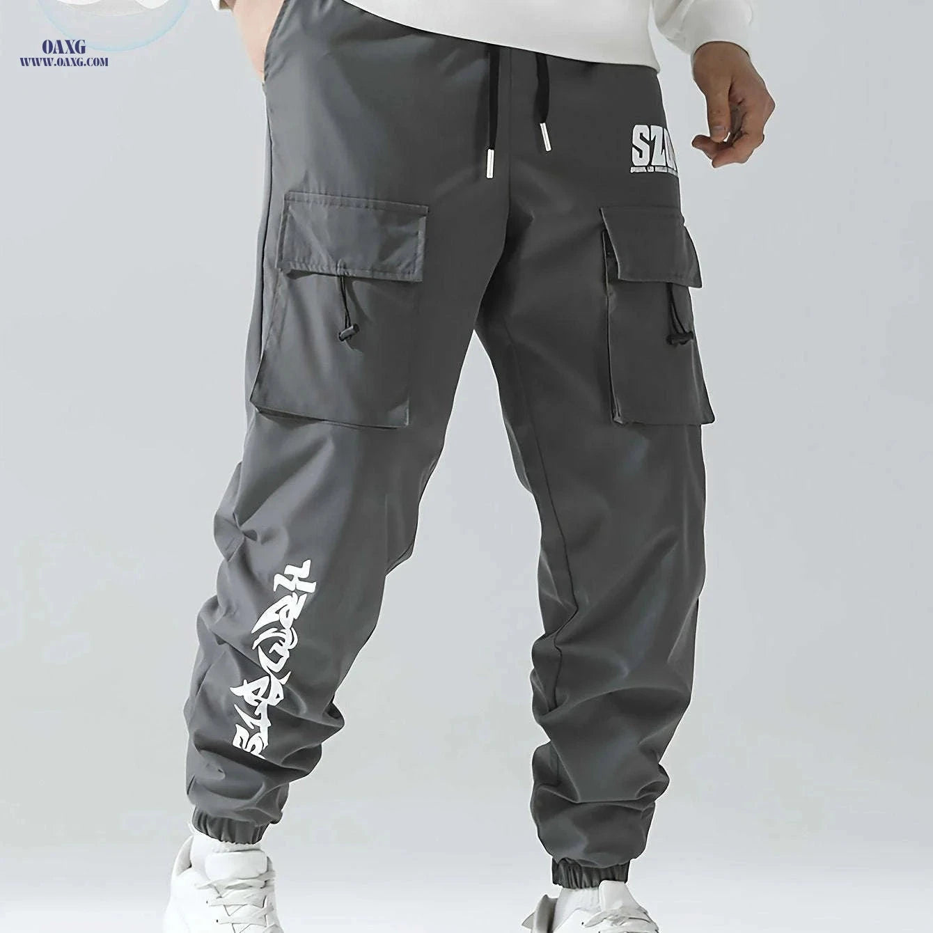 Men's Cargo Pants - Casual Loose Fit in Solid Color Polyester   OAXG 