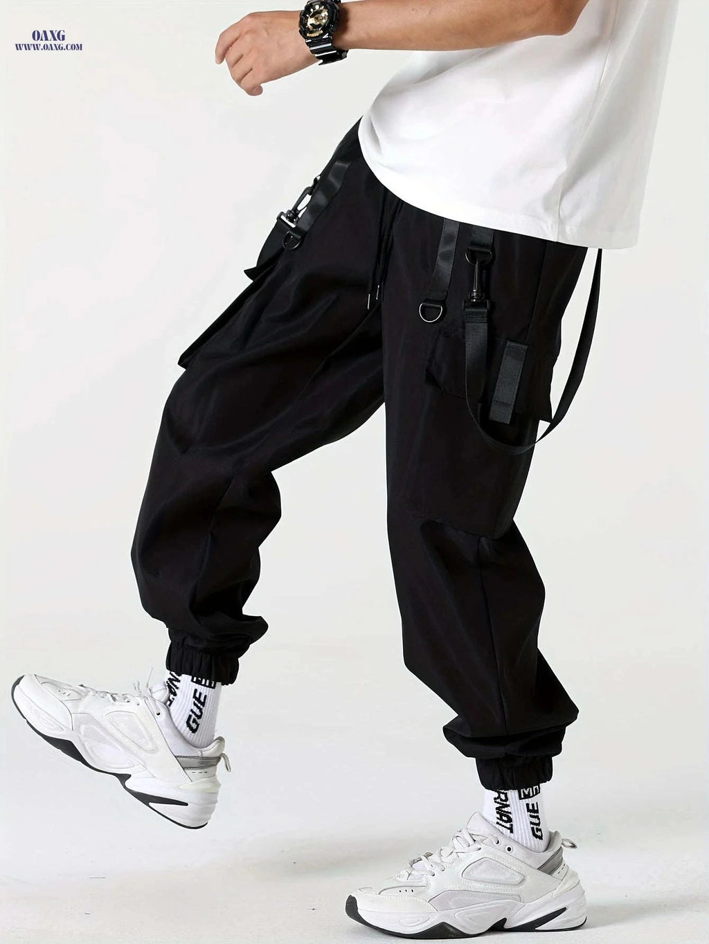 Men's Cargo Pants - Casual Solid Color, All-Season Polyester Fit   OAXG 