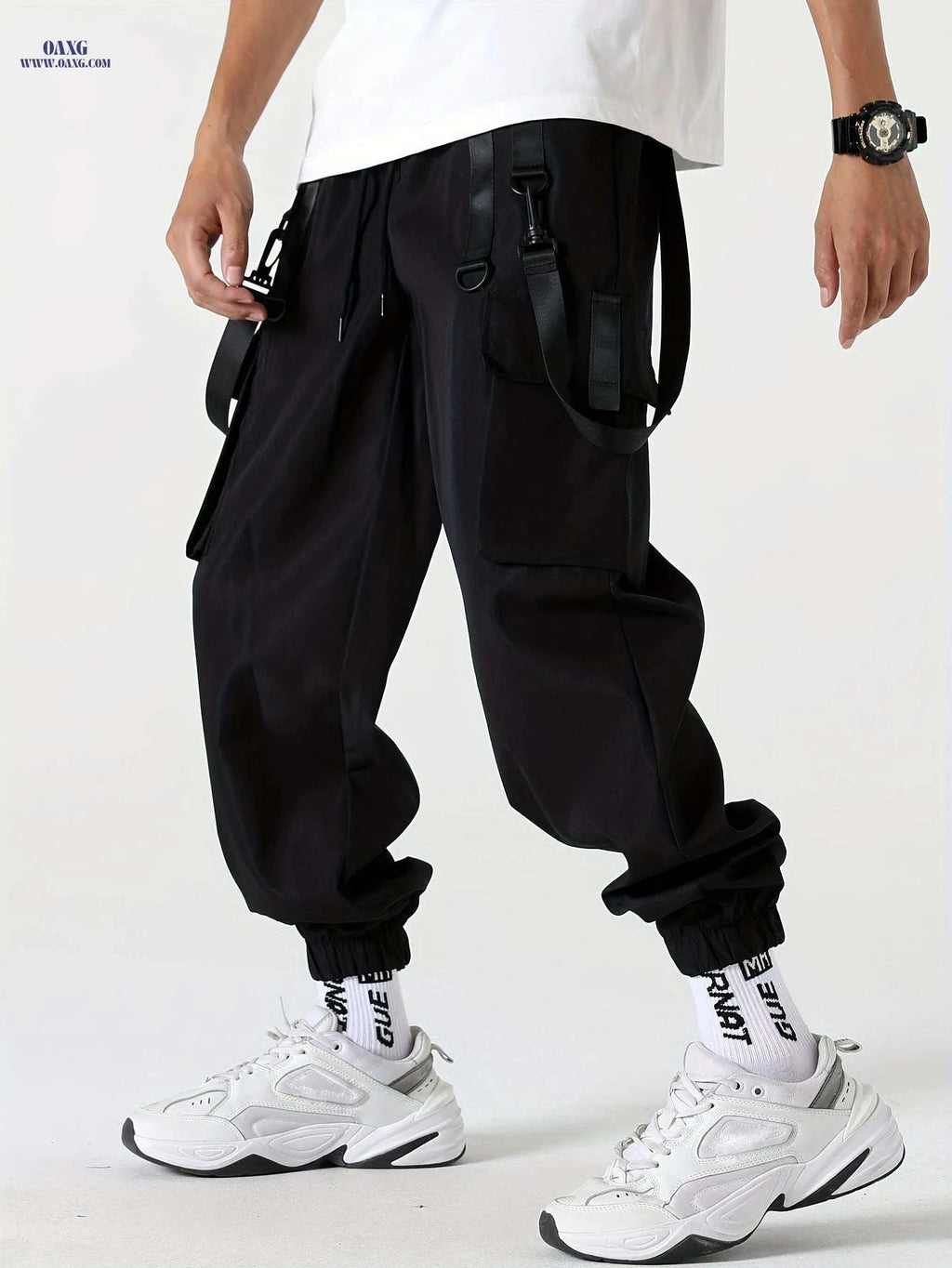 Men's Cargo Pants - Casual Solid Color, All-Season Polyester Fit   OAXG Black / FR XS