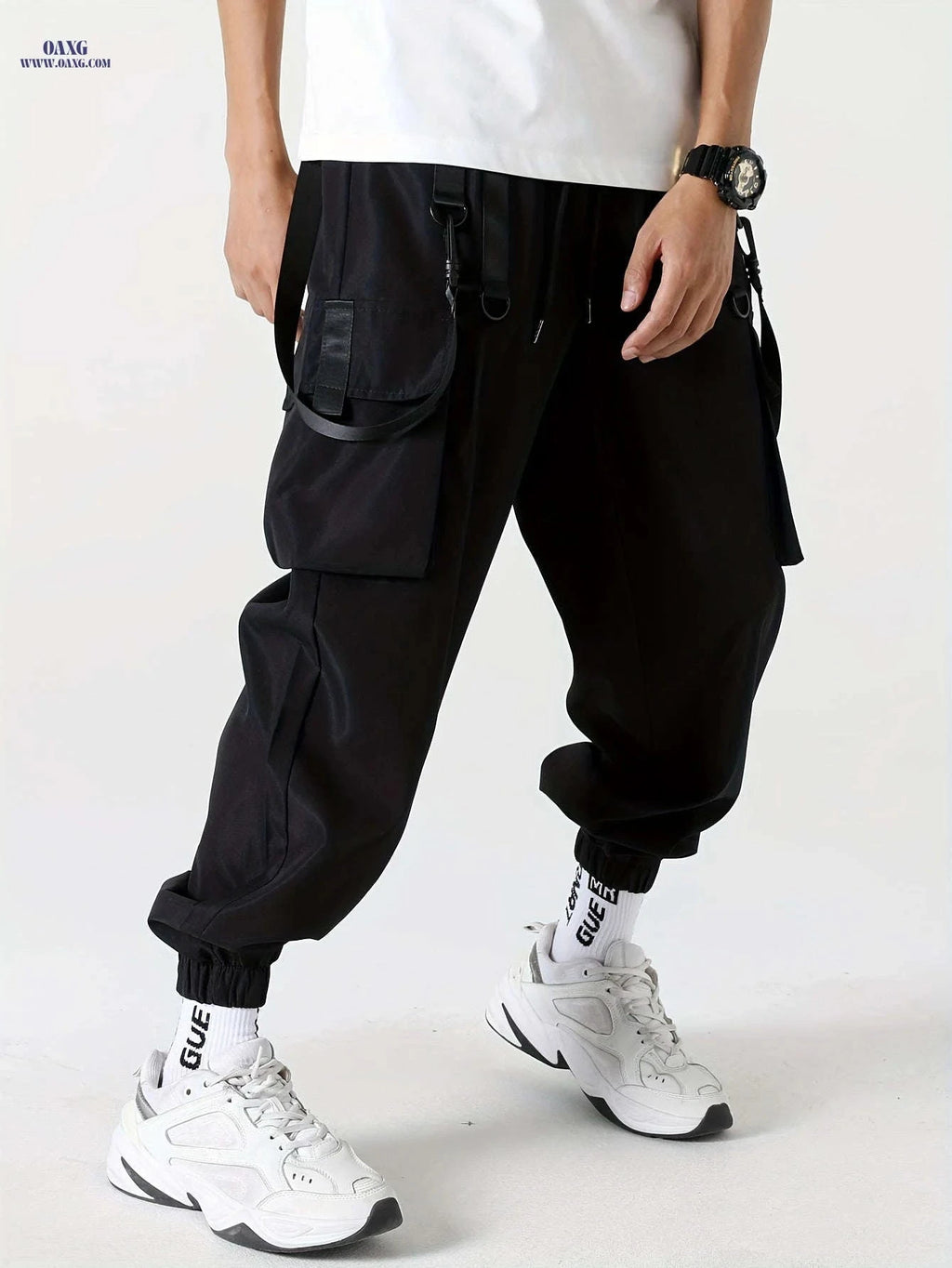 Men's Cargo Pants - Casual Solid Color, All-Season Polyester Fit   OAXG Black / FR XS