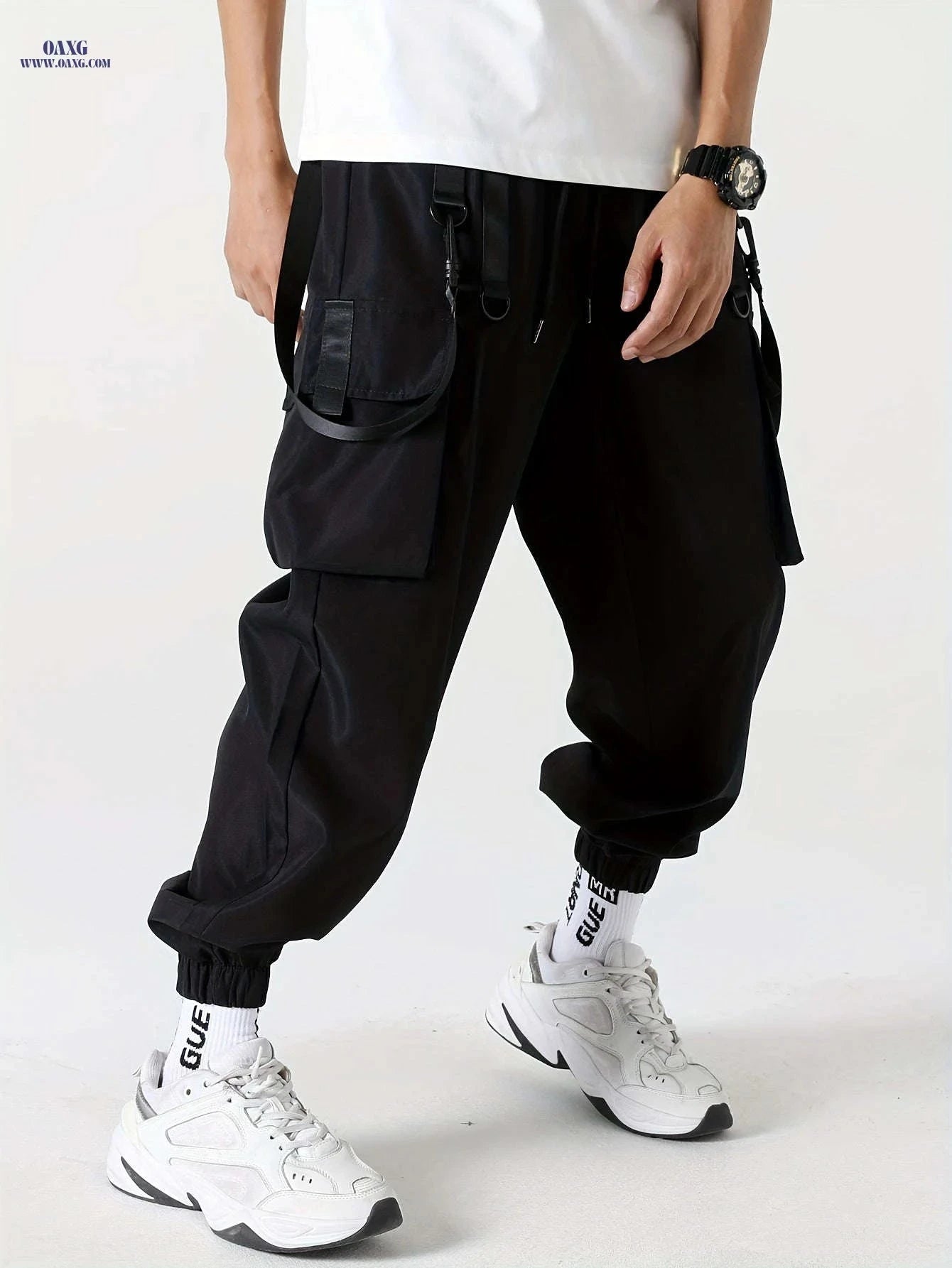 Men's Cargo Pants - Casual Solid Color, All-Season Polyester Fit   OAXG Black / FR XS