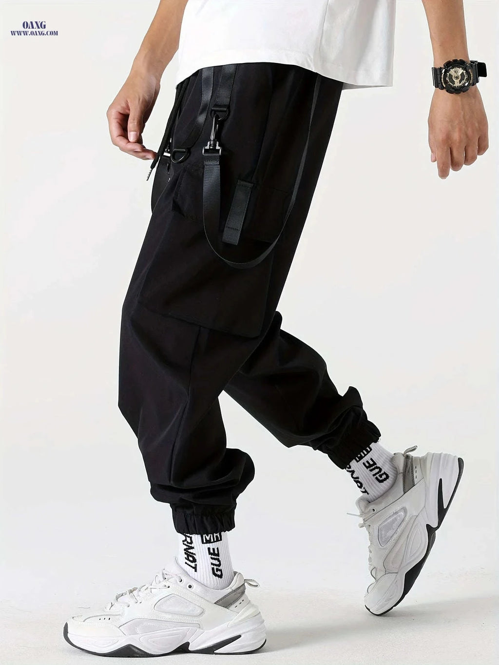 Men's Cargo Pants - Casual Solid Color, All-Season Polyester Fit   OAXG Black / FR XS
