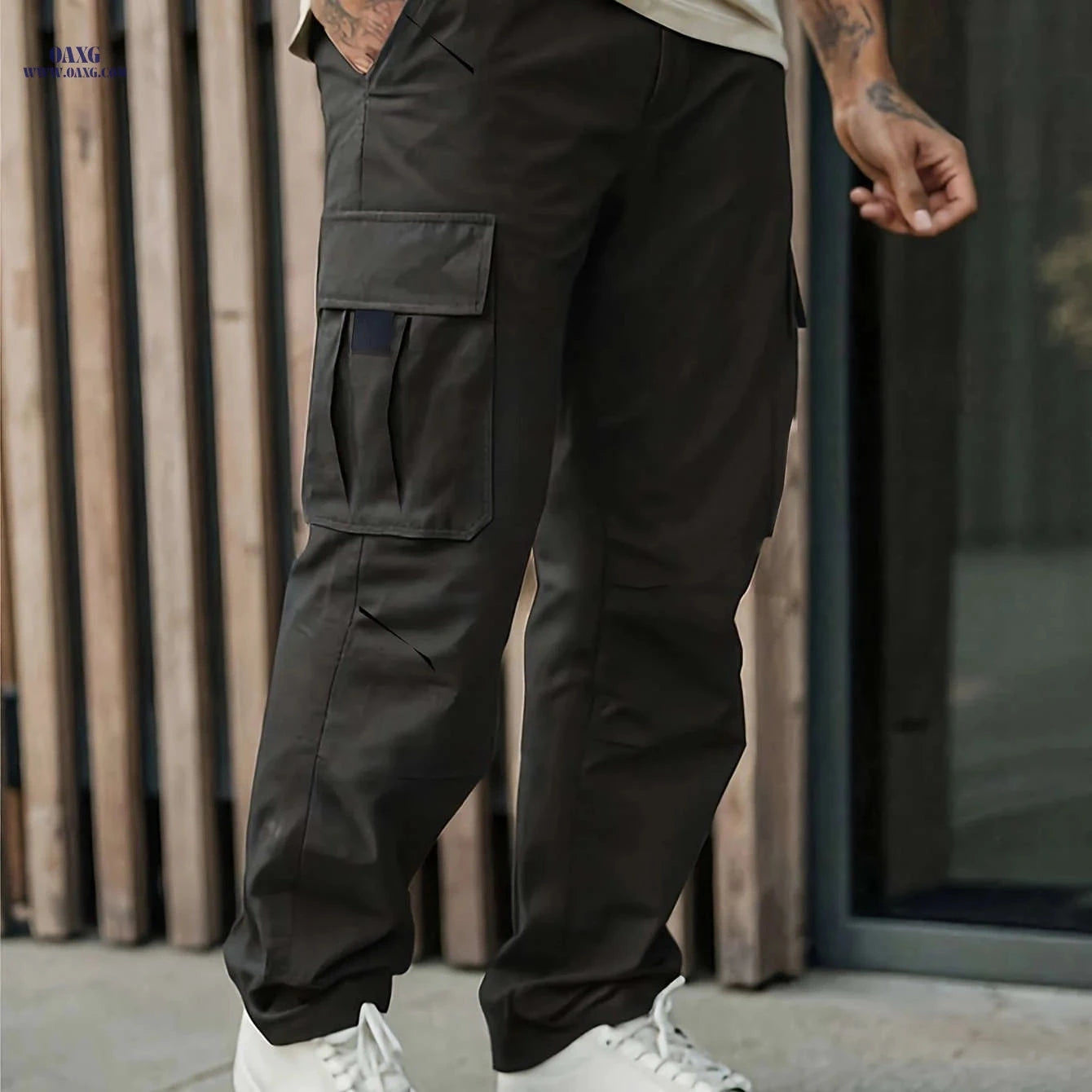 Men's Cargo Pants & Joggers - Regular Fit, Drawstring Waist Style   OAXG Black / FR S