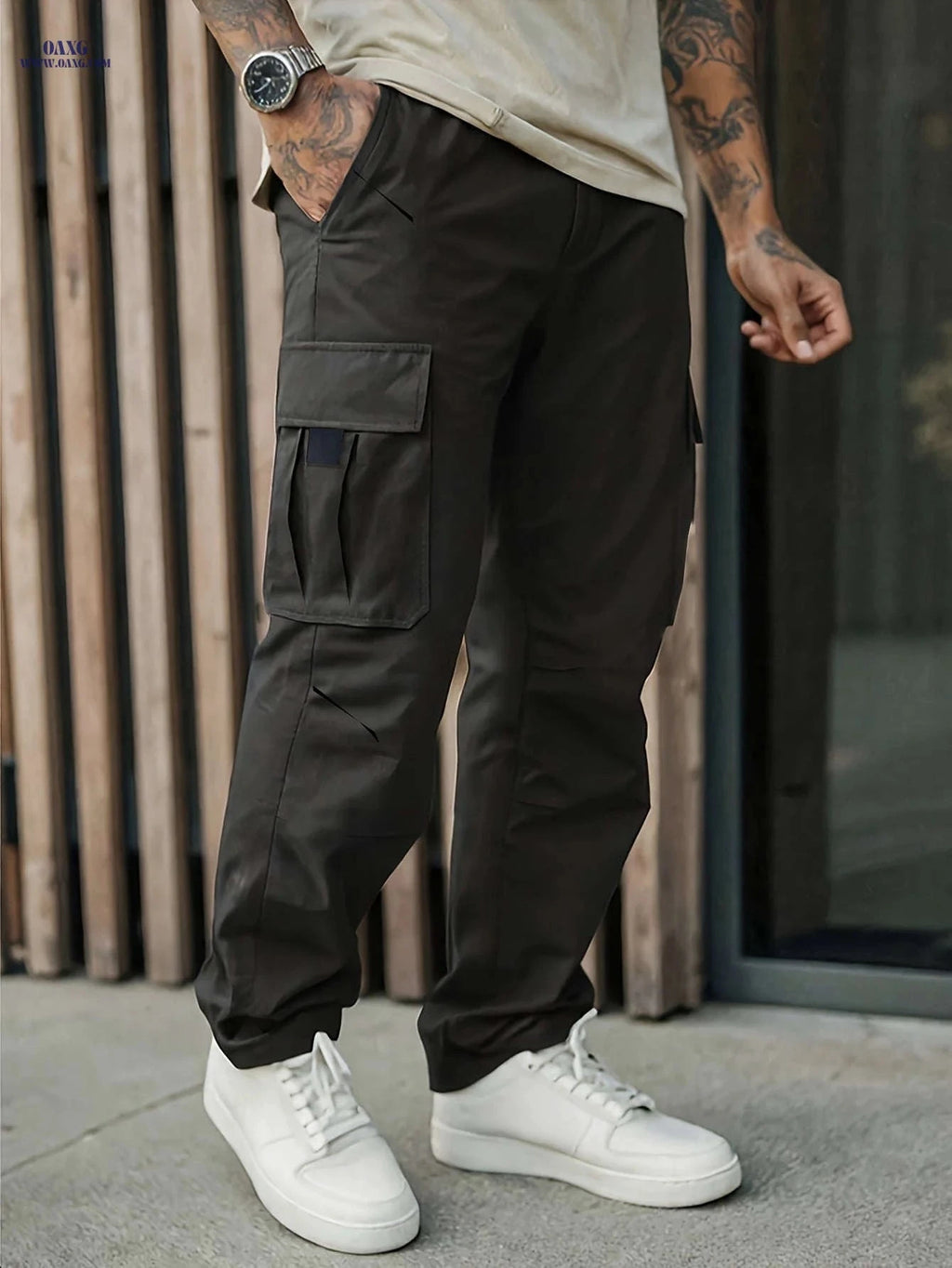 Men's Cargo Pants & Joggers - Regular Fit, Drawstring Waist Style   OAXG Black / FR S