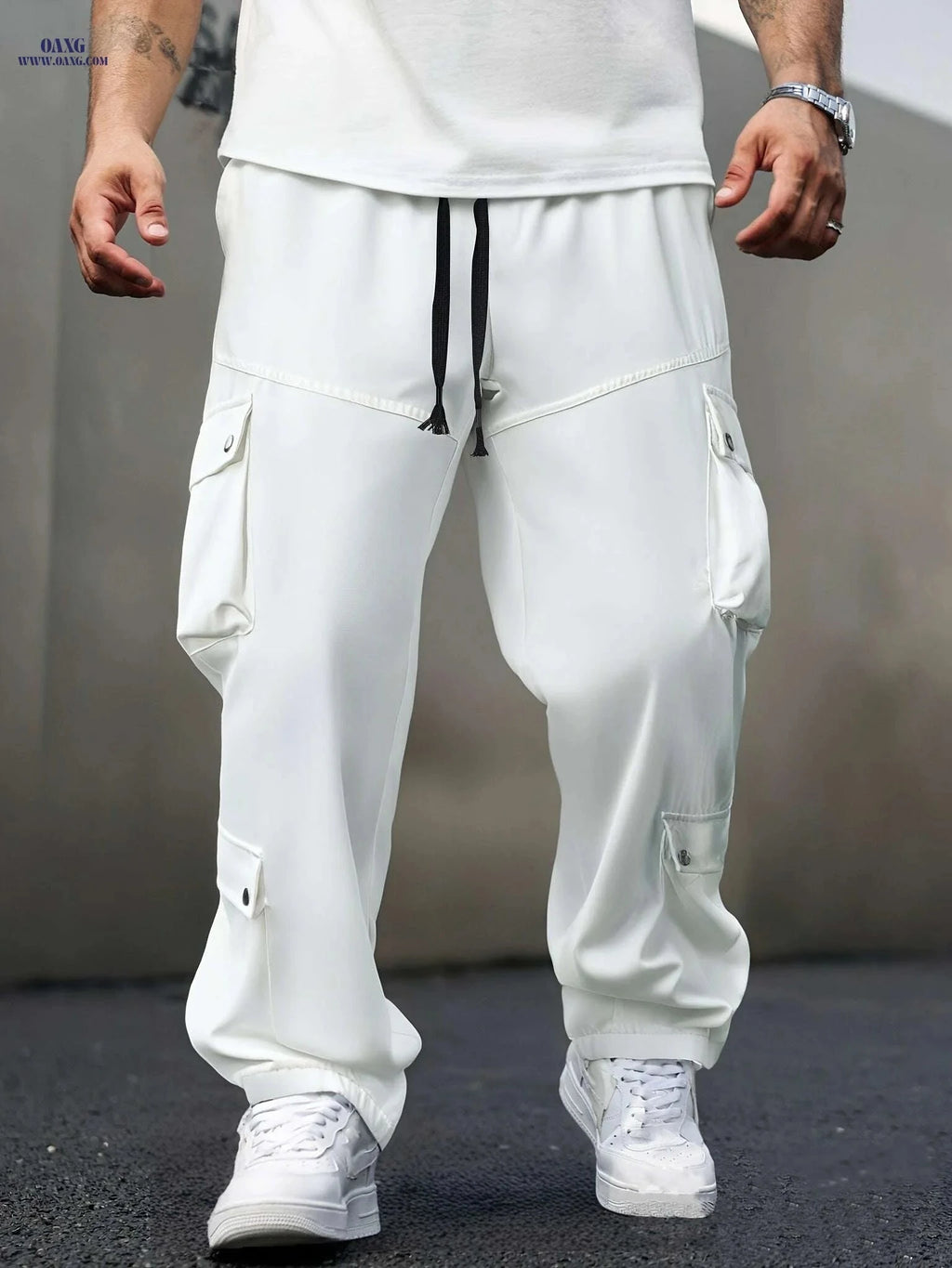 Men's Cargo Pants - Relaxed Fit Multi-Pocket Casual Workwear   OAXG White / XS